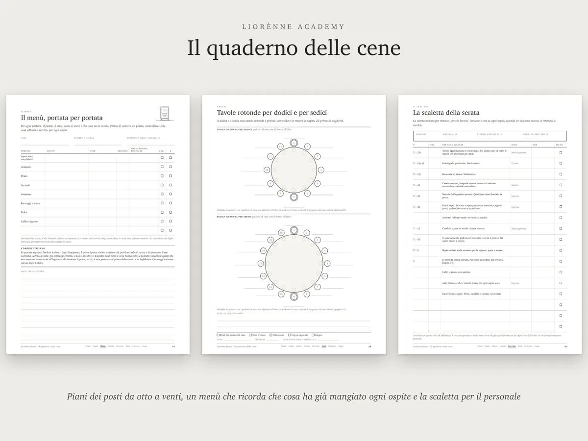 Il menù, le tavole rotonde da 12 e 16 e la scaletta