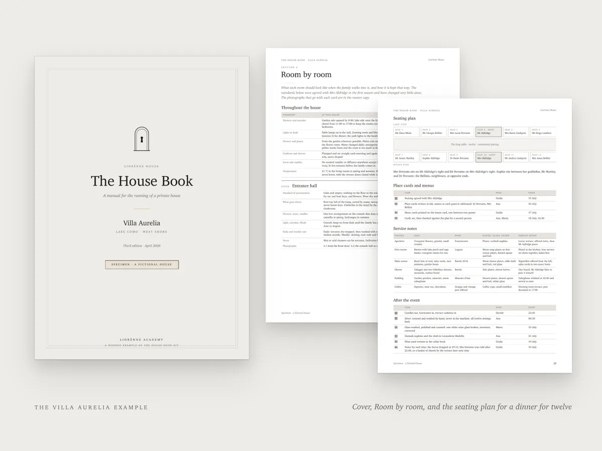 The Villa Aurelia example: the cover and two inner pages