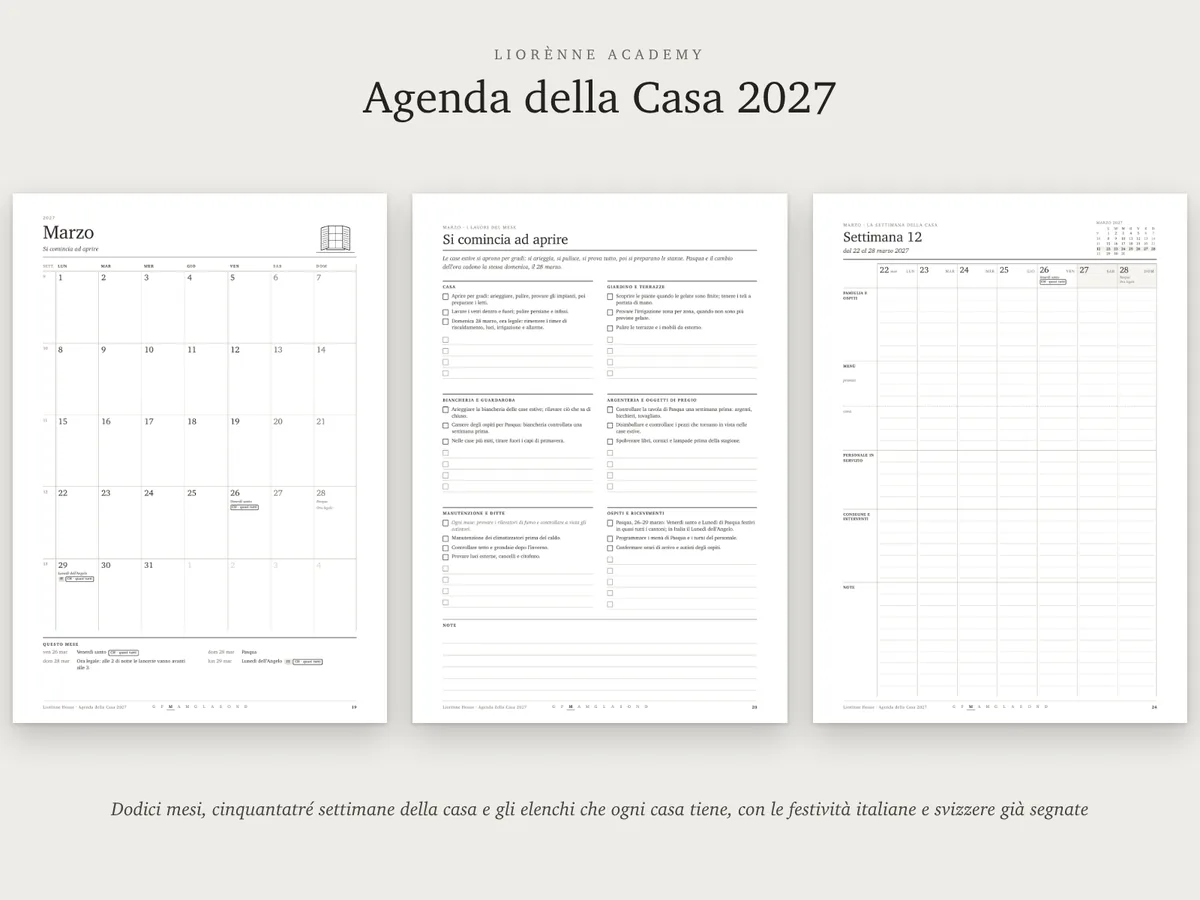 Il calendario di marzo, la sua pagina dei lavori e la settimana 12