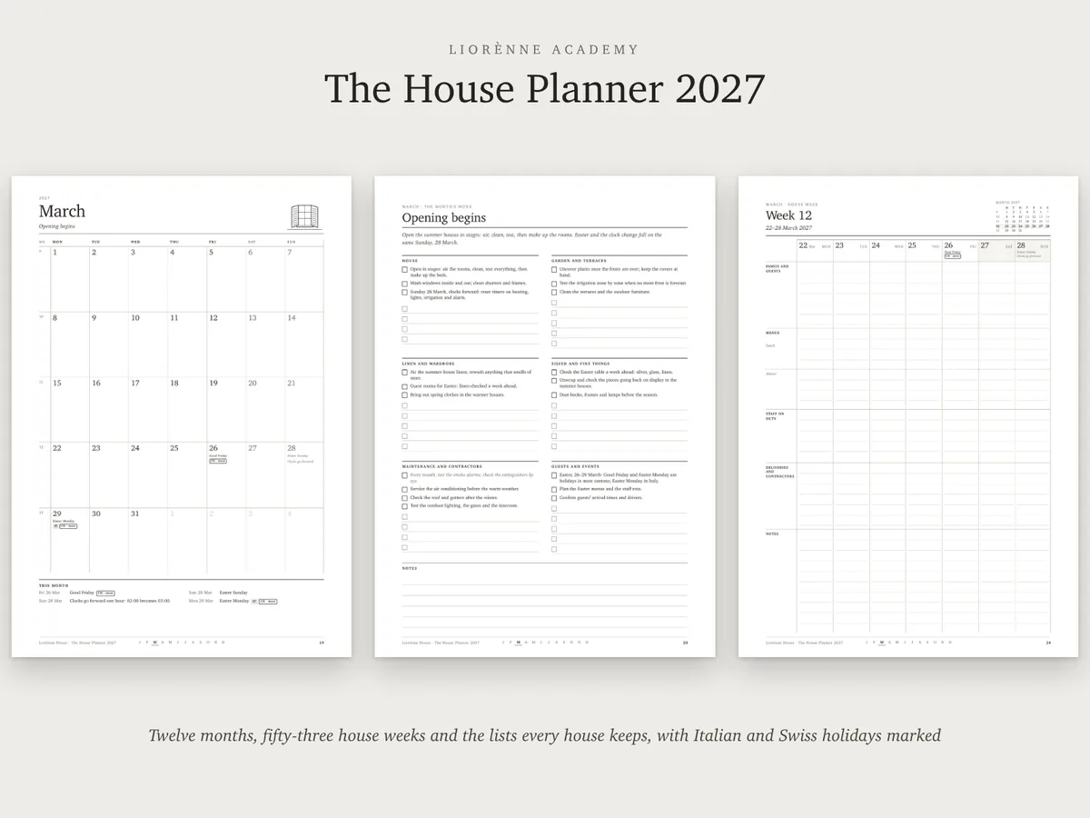The March calendar, its task page and week 12