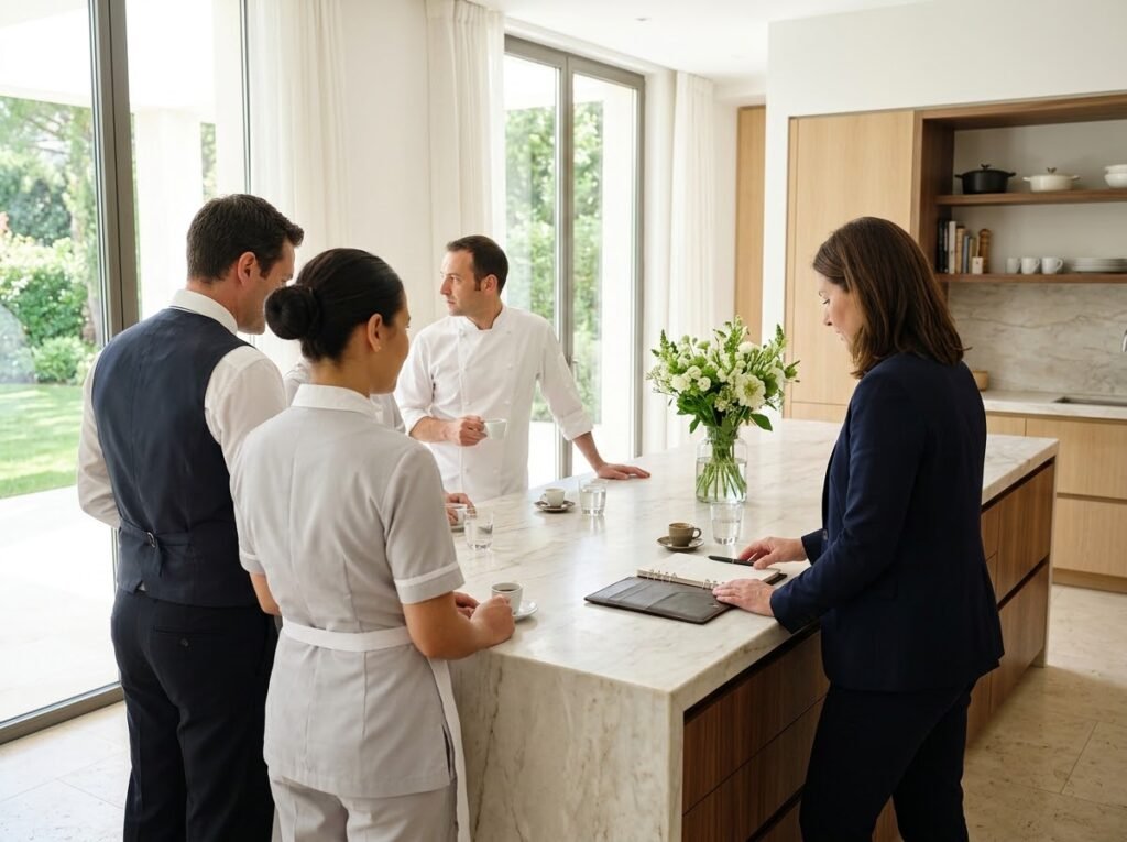 The morning briefing: the household team around the kitchen island